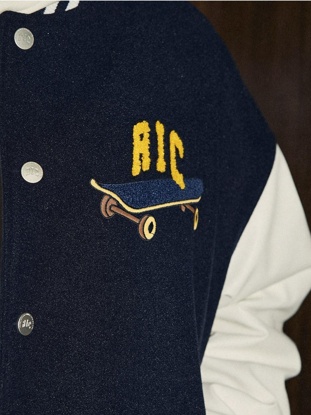 RickyisClown Friends Embroidered Baseball Collar Loose Men's Polyester Varsity Jackets