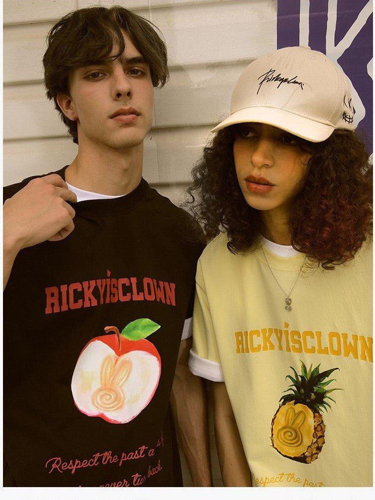 RickyisClown Fruit Print Loose Fit Men's 100 Percent Cotton Short Sleeve T-shirts