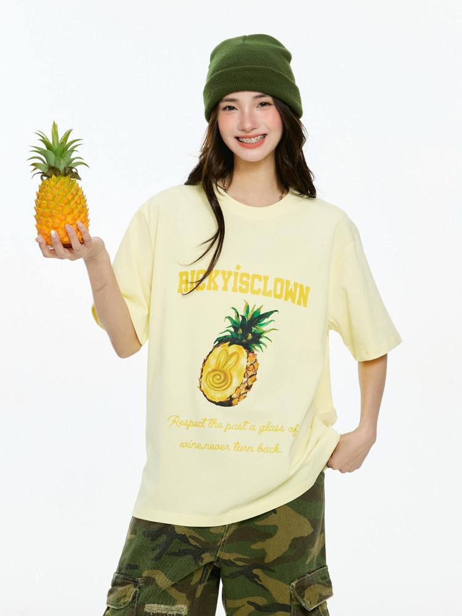 RickyisClown Fruit Print Loose Fit Men's 100 Percent Cotton Short Sleeve T-shirts