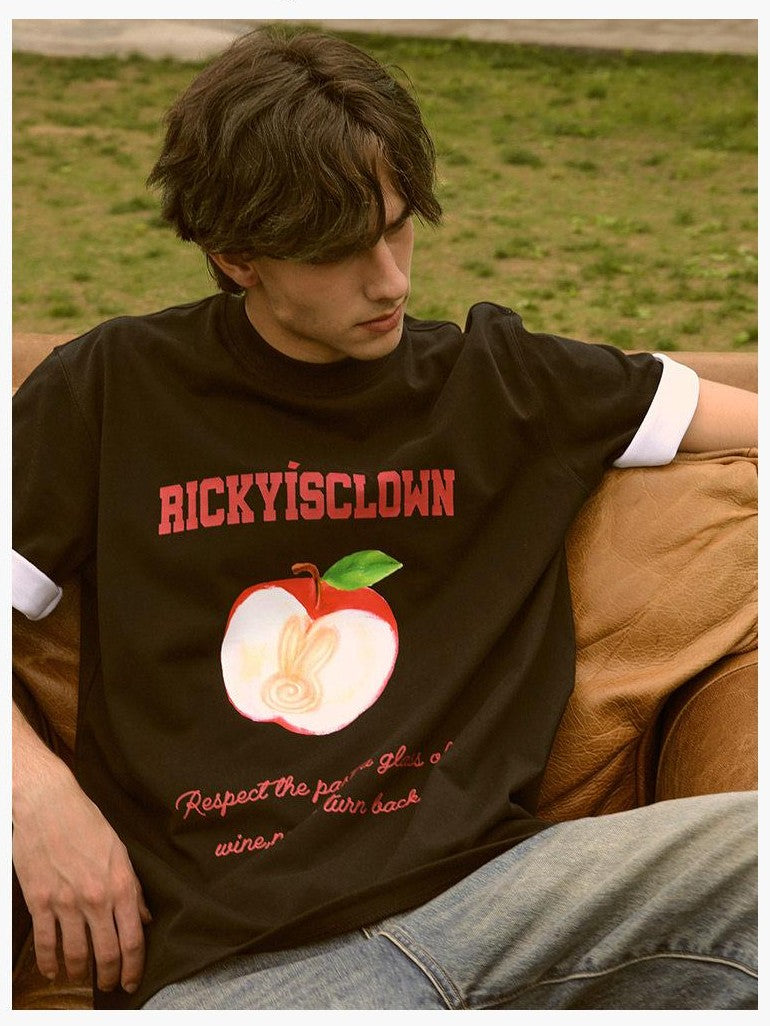 RickyisClown Fruit Print Loose Fit Men's 100 Percent Cotton Short Sleeve T-shirts