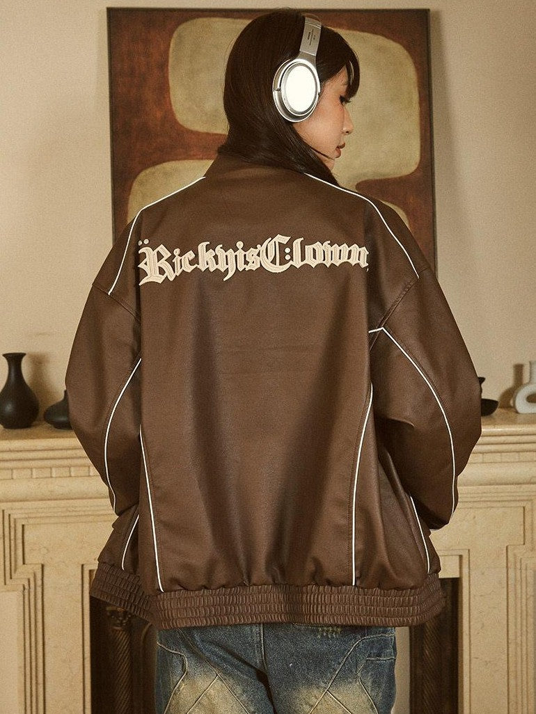 RickyisClown Gothic Rabbit Retro Racer Loose Fit Men's Pu Leather Jackets