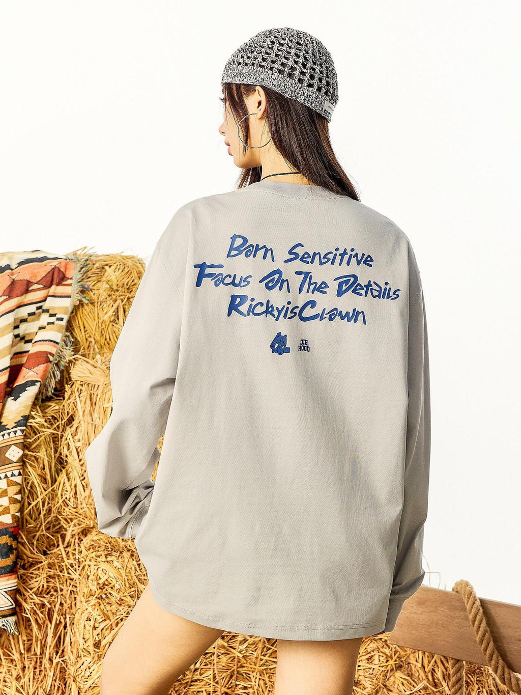 RickyisClown Graffiti Print Distinctive Crewneck Loose Fit Men's Long Sleeve T-shirts
