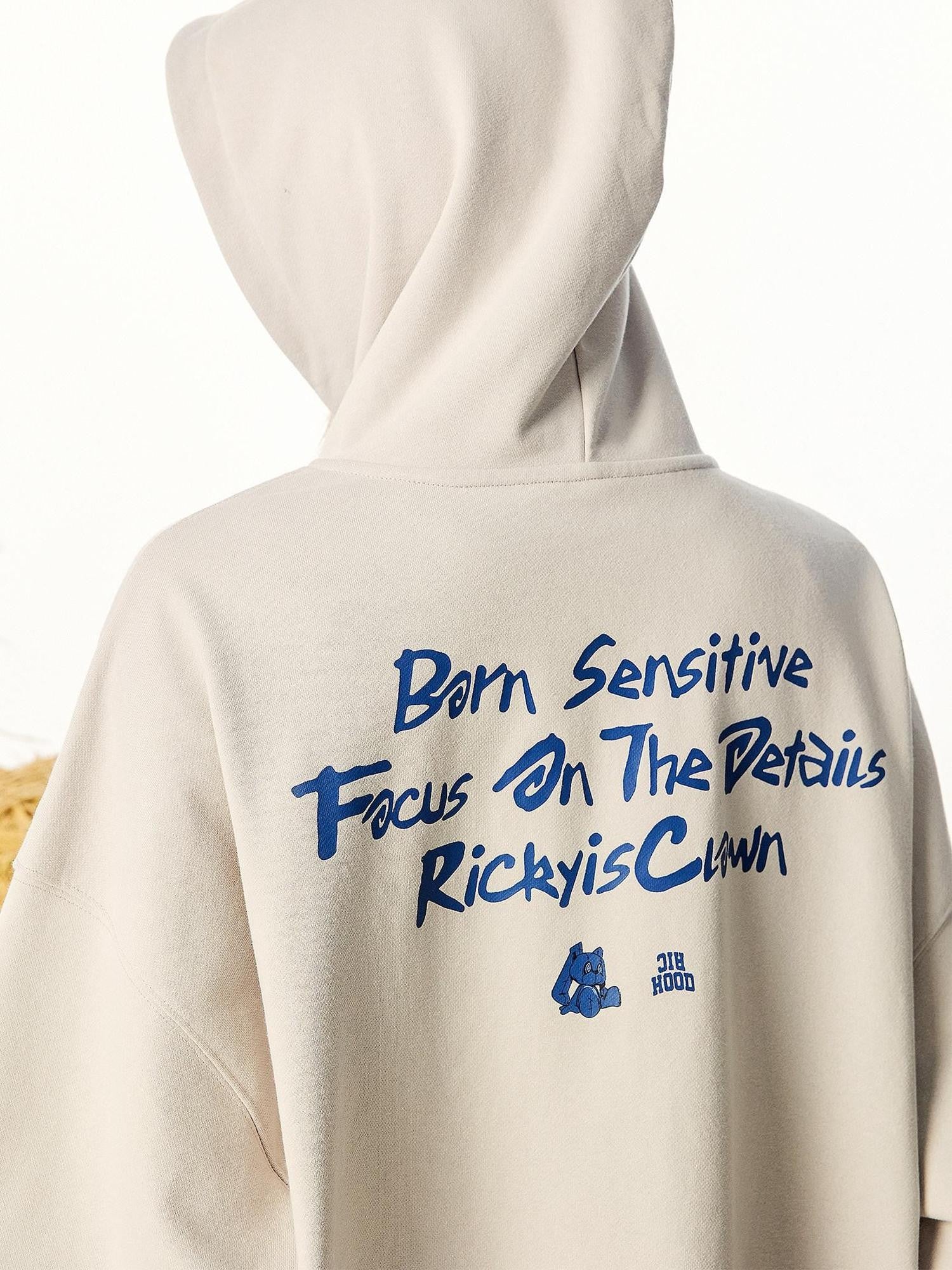 RickyisClown Graffiti Print Hooded Oversized Men's Knitted Cotton Blend Zip-up Hoodies