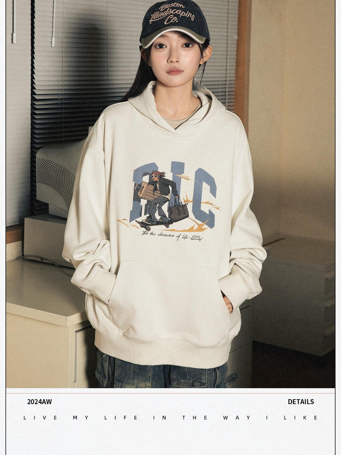 RickyisClown Gray Apricot Character Graphic Print Men's Cotton Blend Pullover Hoodies
