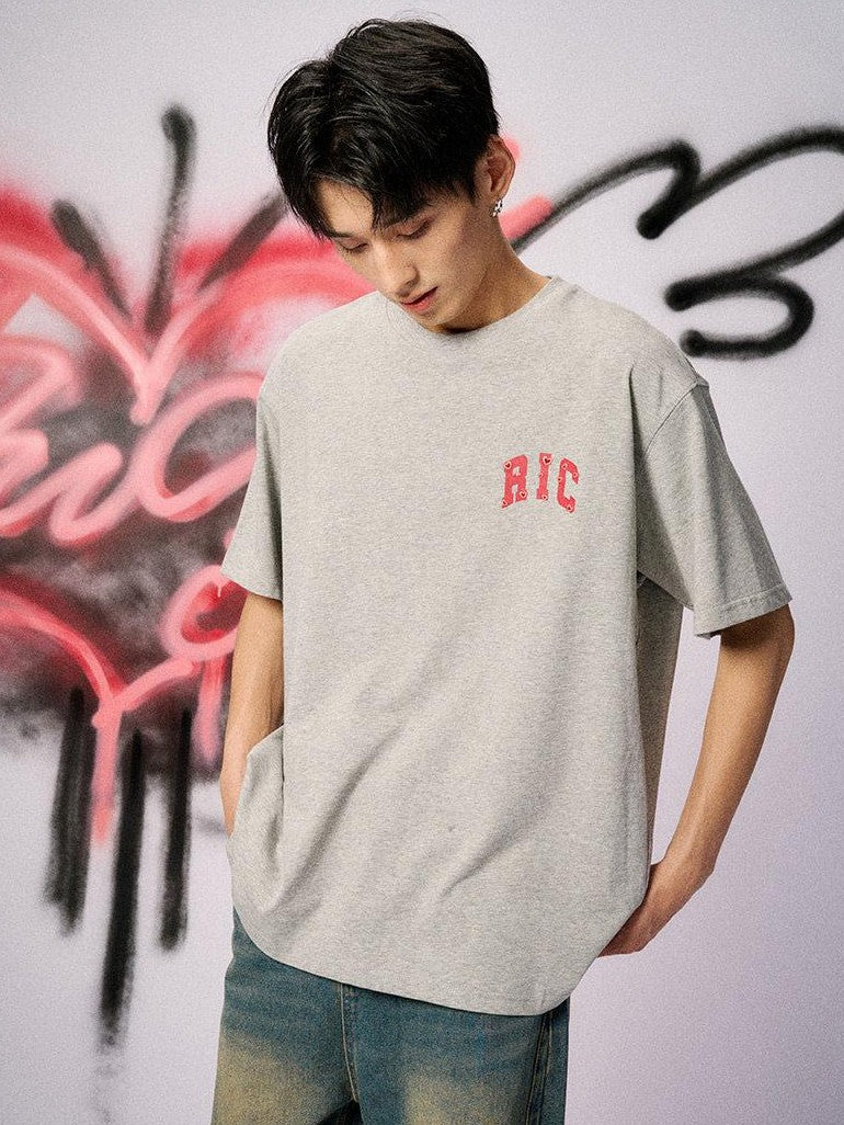 RickyisClown Heart Embroidered Round Neck Men's 100 Percent Cotton Short Sleeve T-shirts