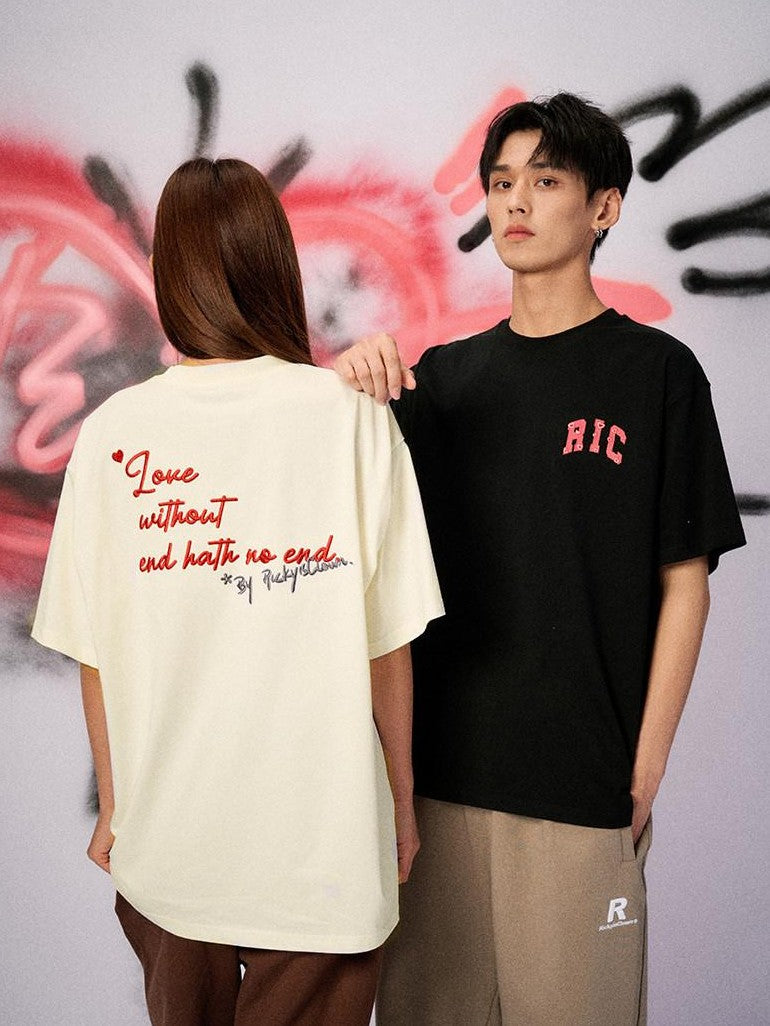 RickyisClown Heart Embroidered Round Neck Men's 100 Percent Cotton Short Sleeve T-shirts