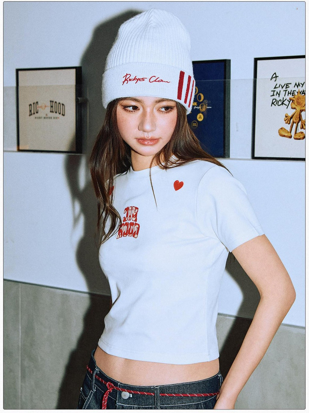 RickyisClown Heart Embroidery Slim Fit Men's Cotton Blend Short Sleeve T-shirts
