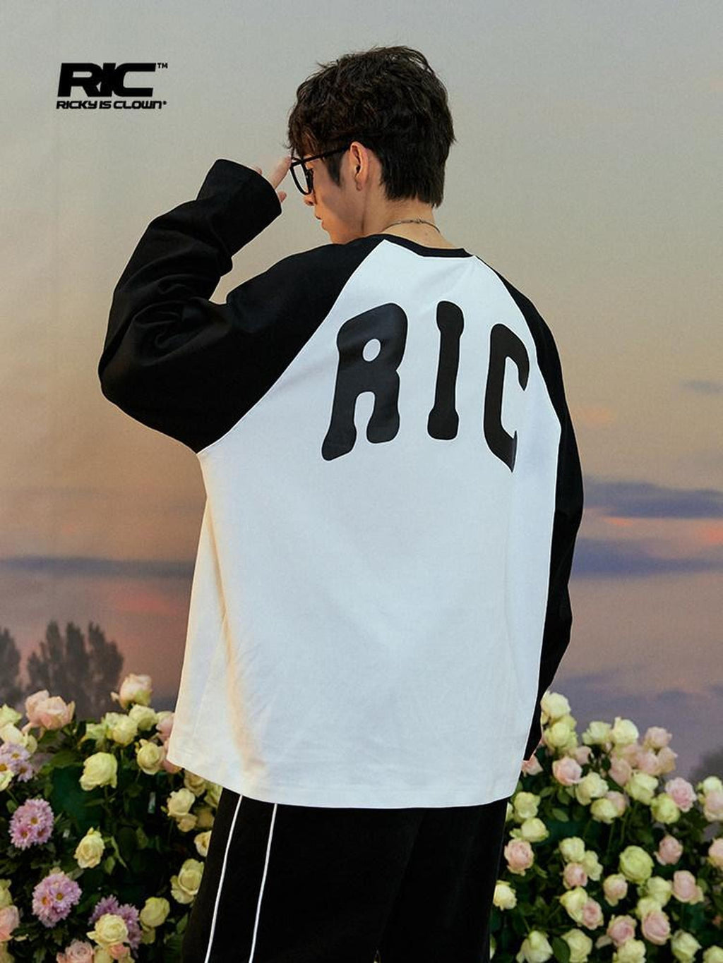 RickyisClown Heart Logo Raglan Sleeve Loose Fit Men's Cotton Blend Long Sleeve T-shirts