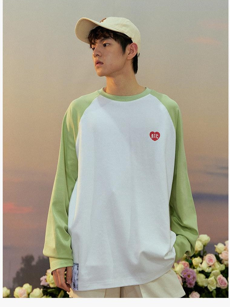RickyisClown Heart Logo Raglan Sleeve Loose Fit Men's Cotton Blend Long Sleeve T-shirts