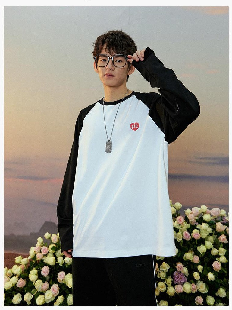 RickyisClown Heart Logo Raglan Sleeve Loose Fit Men's Cotton Blend Long Sleeve T-shirts