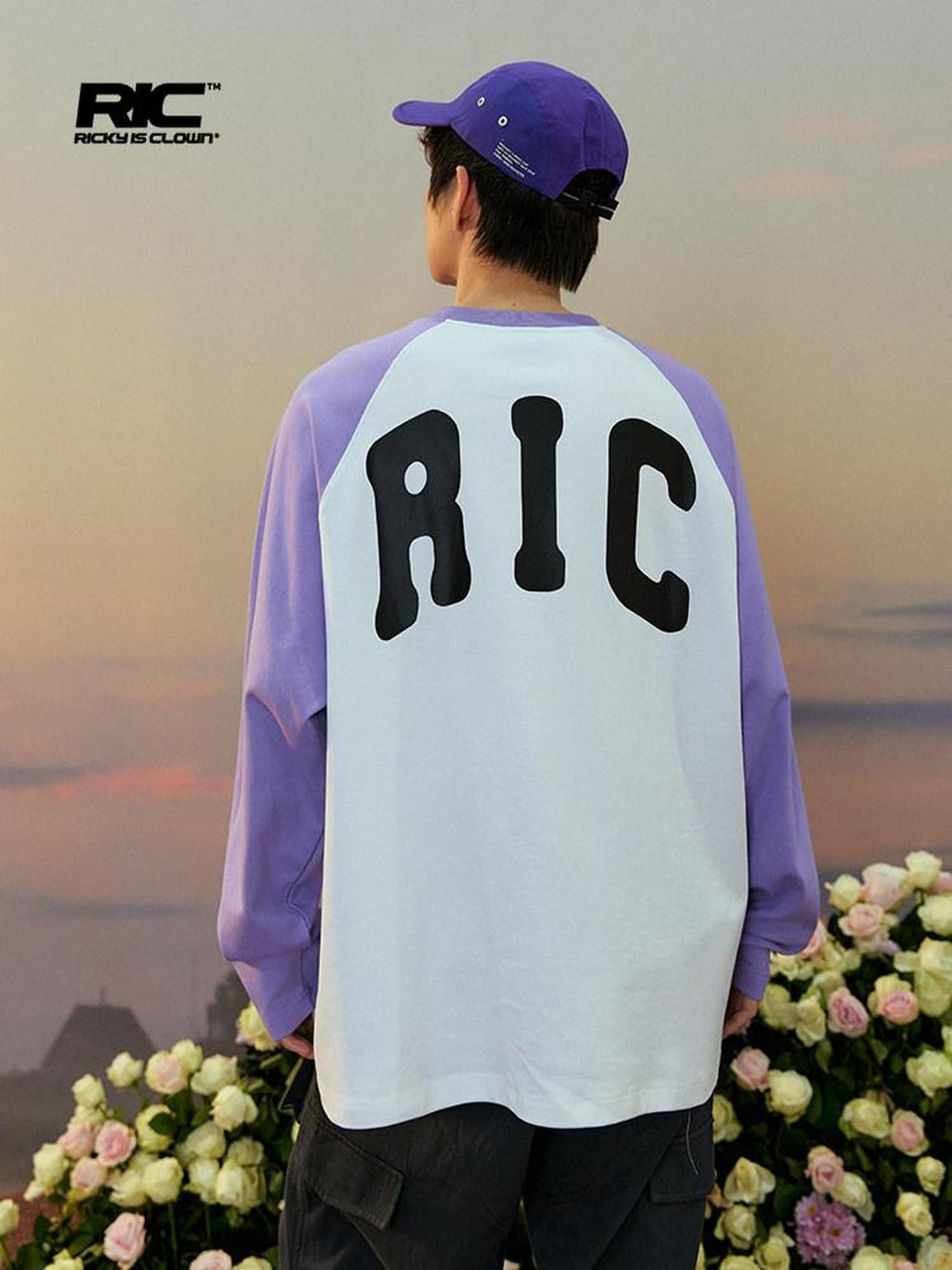 RickyisClown Heart Logo Raglan Sleeve Loose Fit Men's Cotton Blend Long Sleeve T-shirts