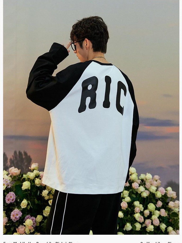 RickyisClown Heart Logo Raglan Sleeve Loose Fit Men's Cotton Blend Long Sleeve T-shirts