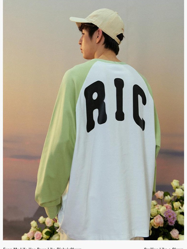 RickyisClown Heart Logo Raglan Sleeve Loose Fit Men's Cotton Blend Long Sleeve T-shirts