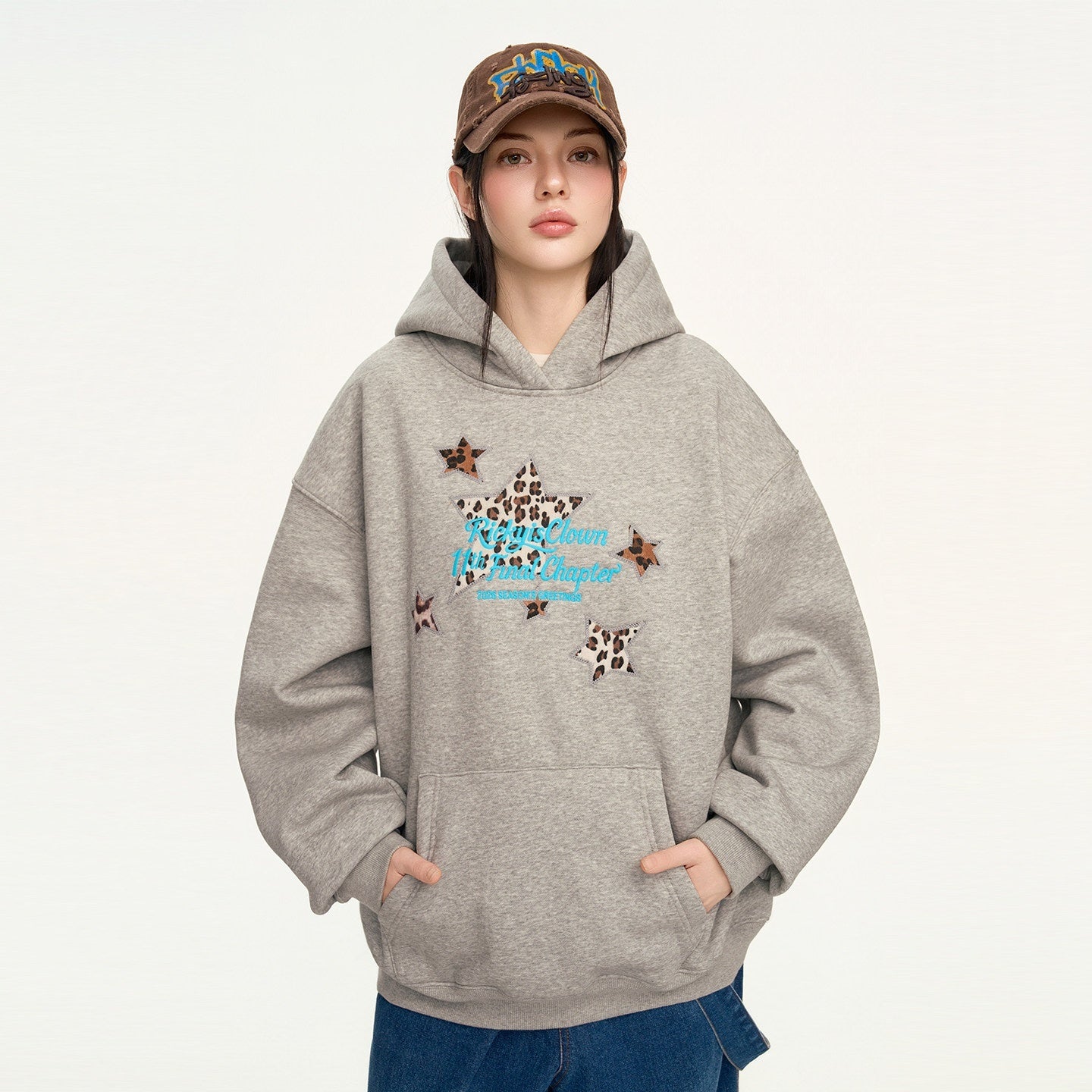 RickyisClown_Heather_Gray_Leopard_Star_Applique_Men's_Cotton_Blend_Pullover_Hoodies_MISSTT