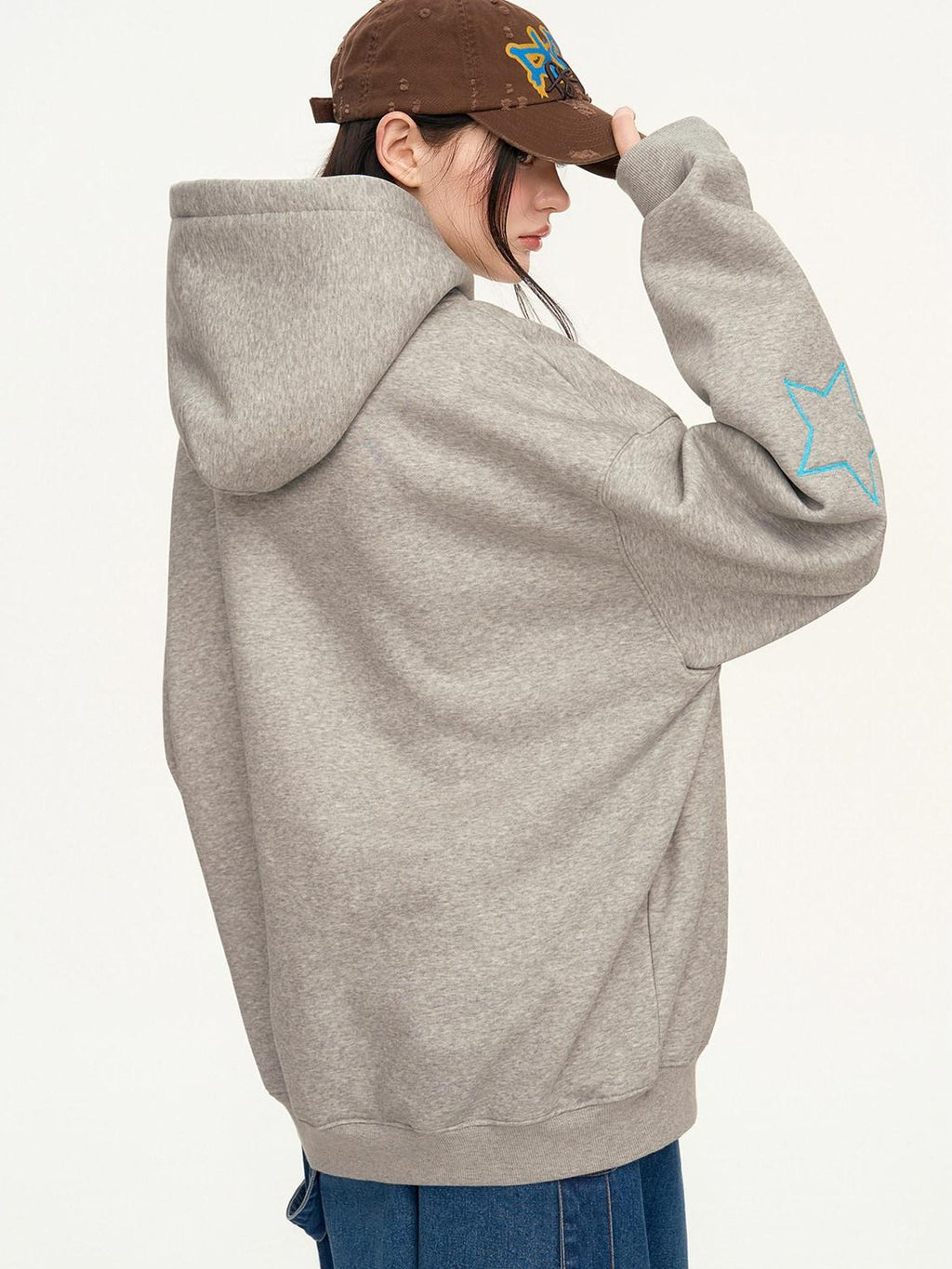 RickyisClown Heather Gray Leopard Star Applique Men's Cotton Blend Pullover Hoodies