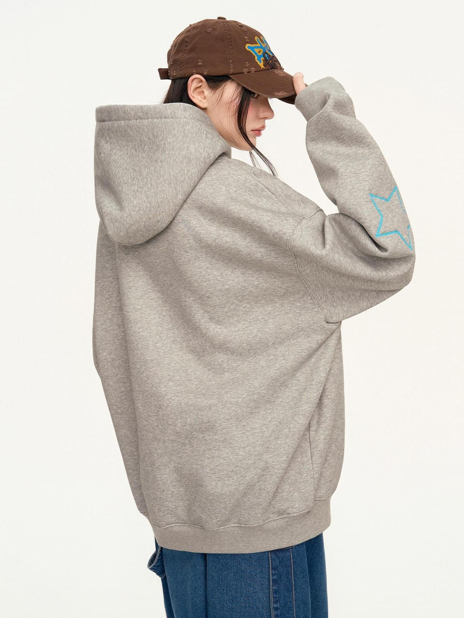 RickyisClown Heather Gray Leopard Star Applique Men's Cotton Blend Pullover Hoodies