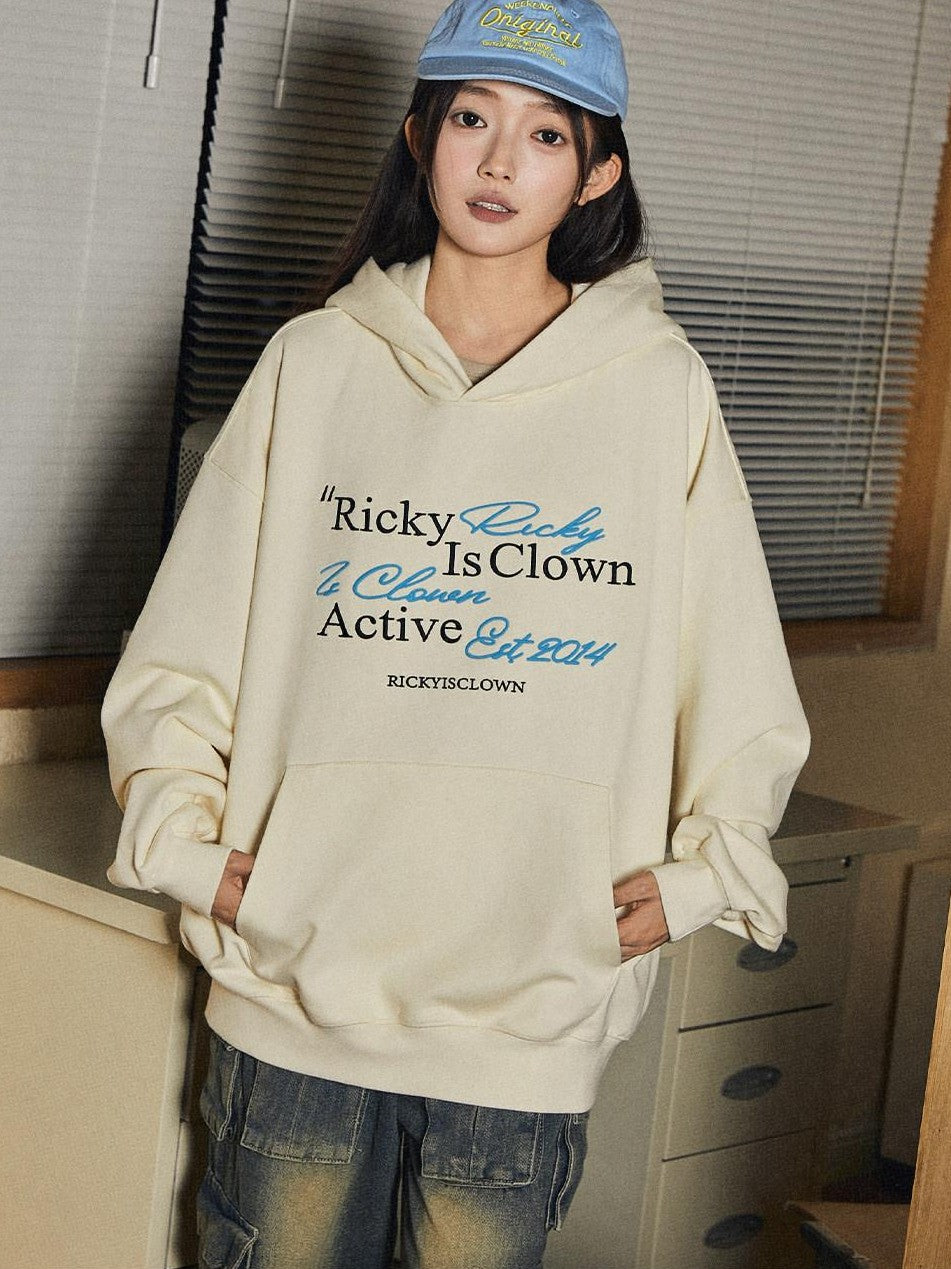 RickyisClown Heather Grey Handwritten Embroidery Hooded Men's Cotton Blend Pullover Hoodies