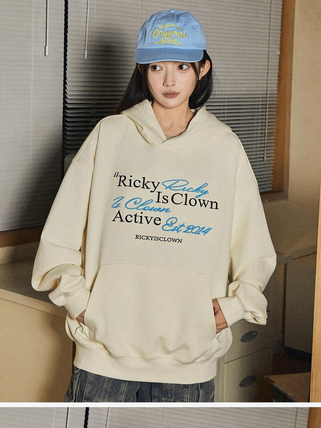 RickyisClown Heather Grey Handwritten Embroidery Hooded Men's Cotton Blend Pullover Hoodies