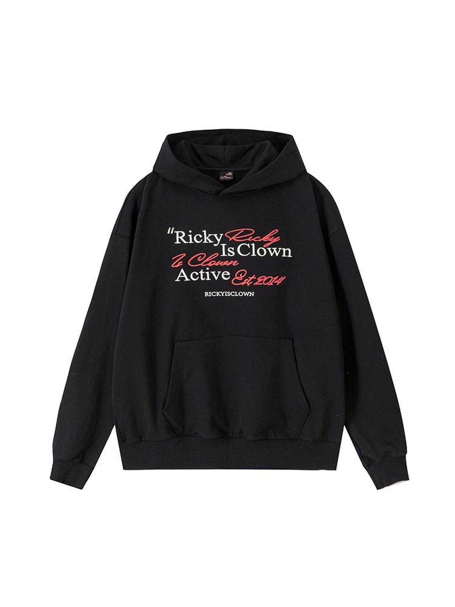 RickyisClown Heather Grey Handwritten Embroidery Hooded Men's Cotton Blend Pullover Hoodies