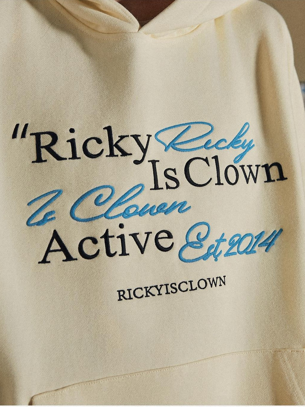 RickyisClown Heather Grey Handwritten Embroidery Hooded Men's Cotton Blend Pullover Hoodies