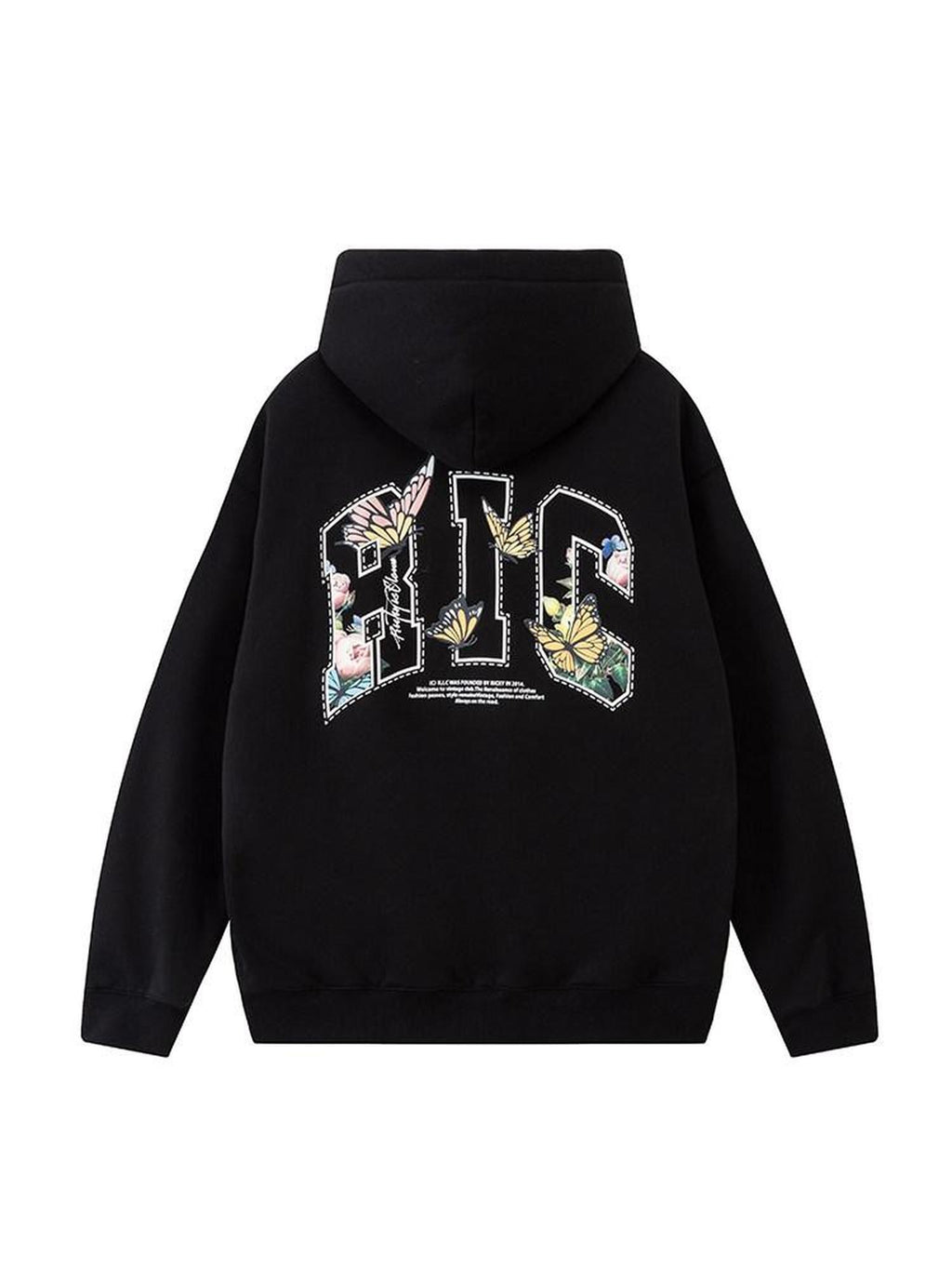 RickyisClown High Street Butterfly Embroidery Loose Fit Men's Cotton Blend Pullover Hoodies