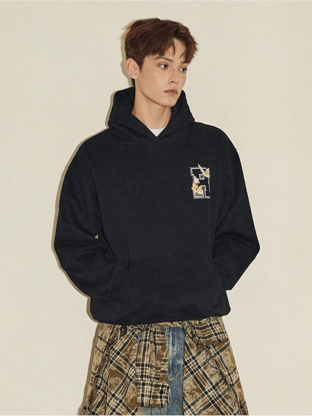 RickyisClown High Street Butterfly Embroidery Loose Fit Men's Cotton Blend Pullover Hoodies