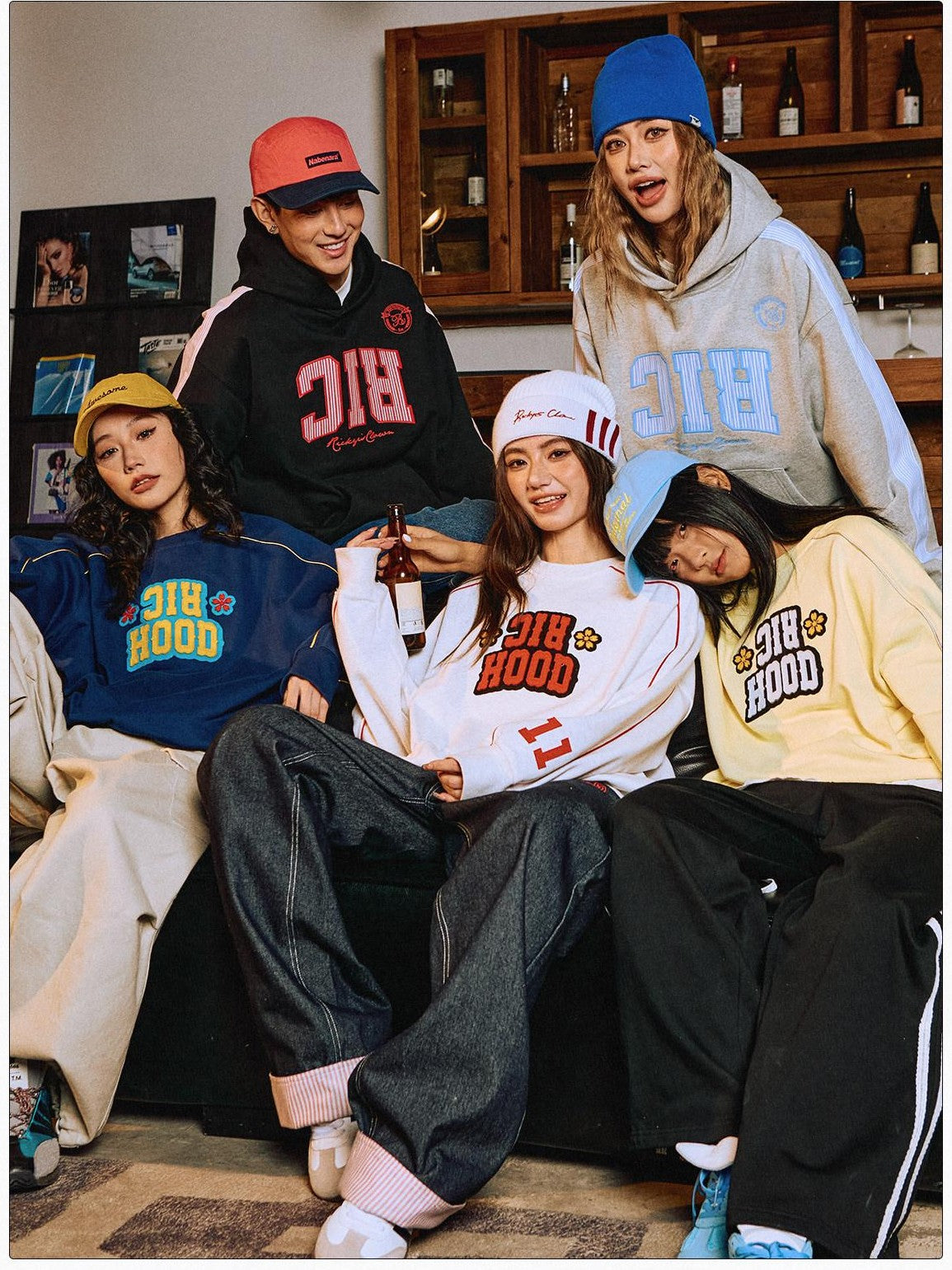 RickyisClown Inset Stripe College Crewneck Men's Cotton Blend Pullover Hoodies