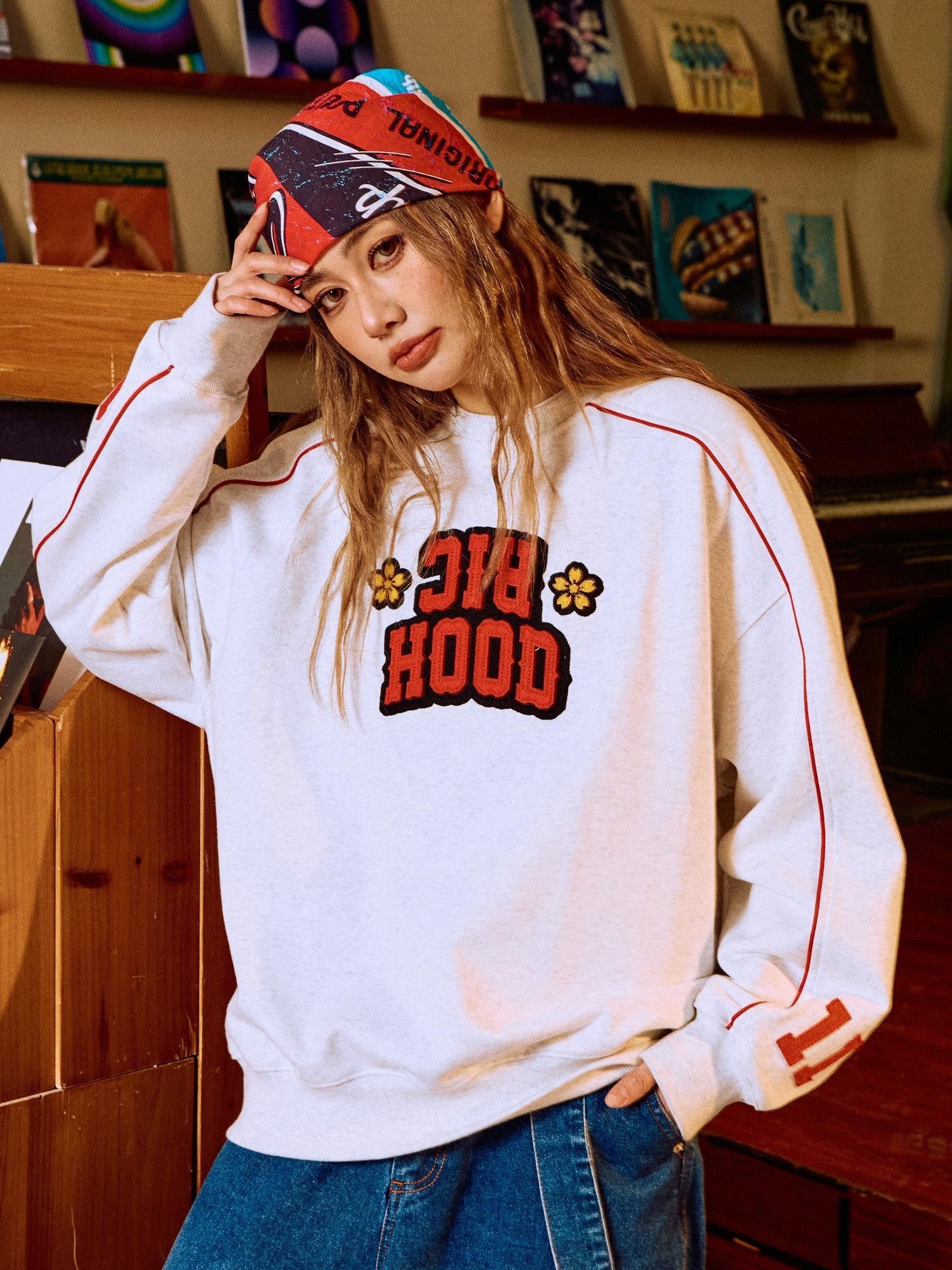RickyisClown Inset Stripe College Crewneck Men's Cotton Blend Pullover Hoodies