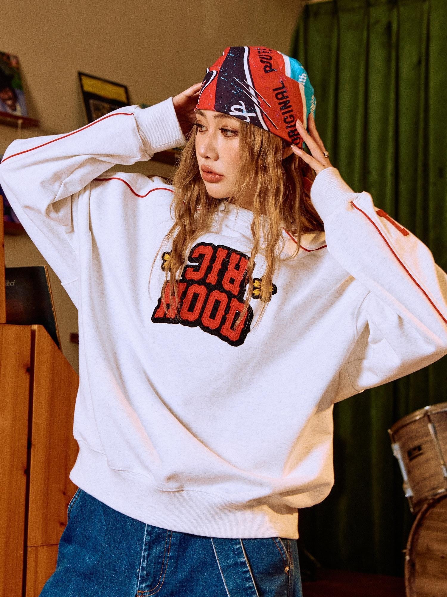 RickyisClown Inset Stripe College Crewneck Men's Cotton Blend Pullover Hoodies