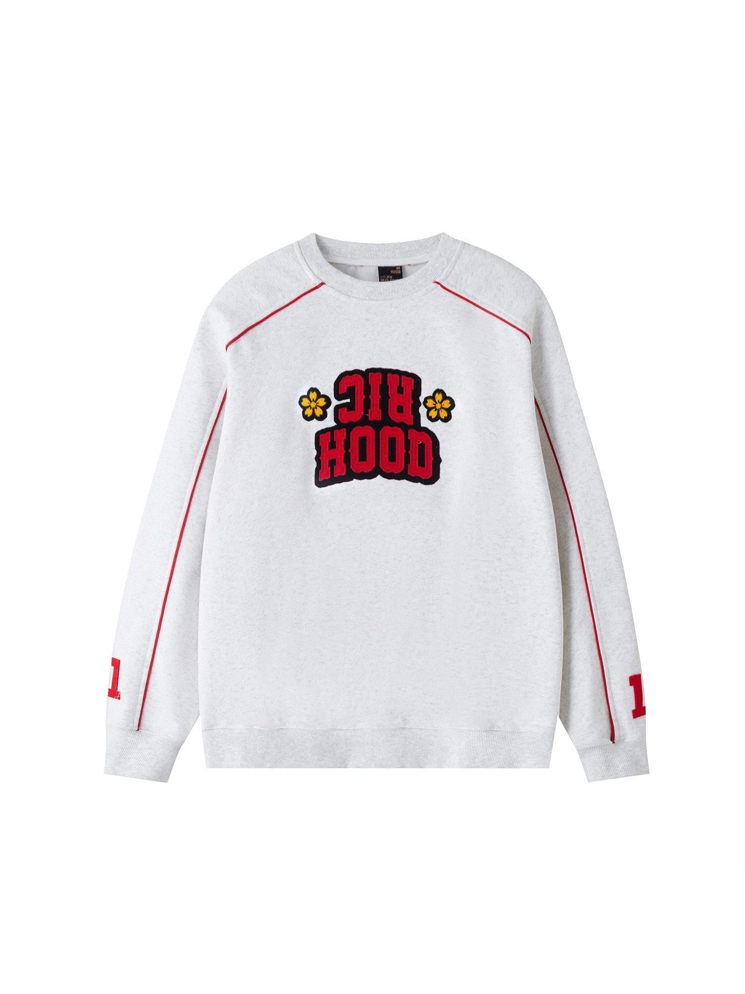 RickyisClown Inset Stripe Logo Collegiate Crewneck Men's Cotton Blend Pullover Hoodies