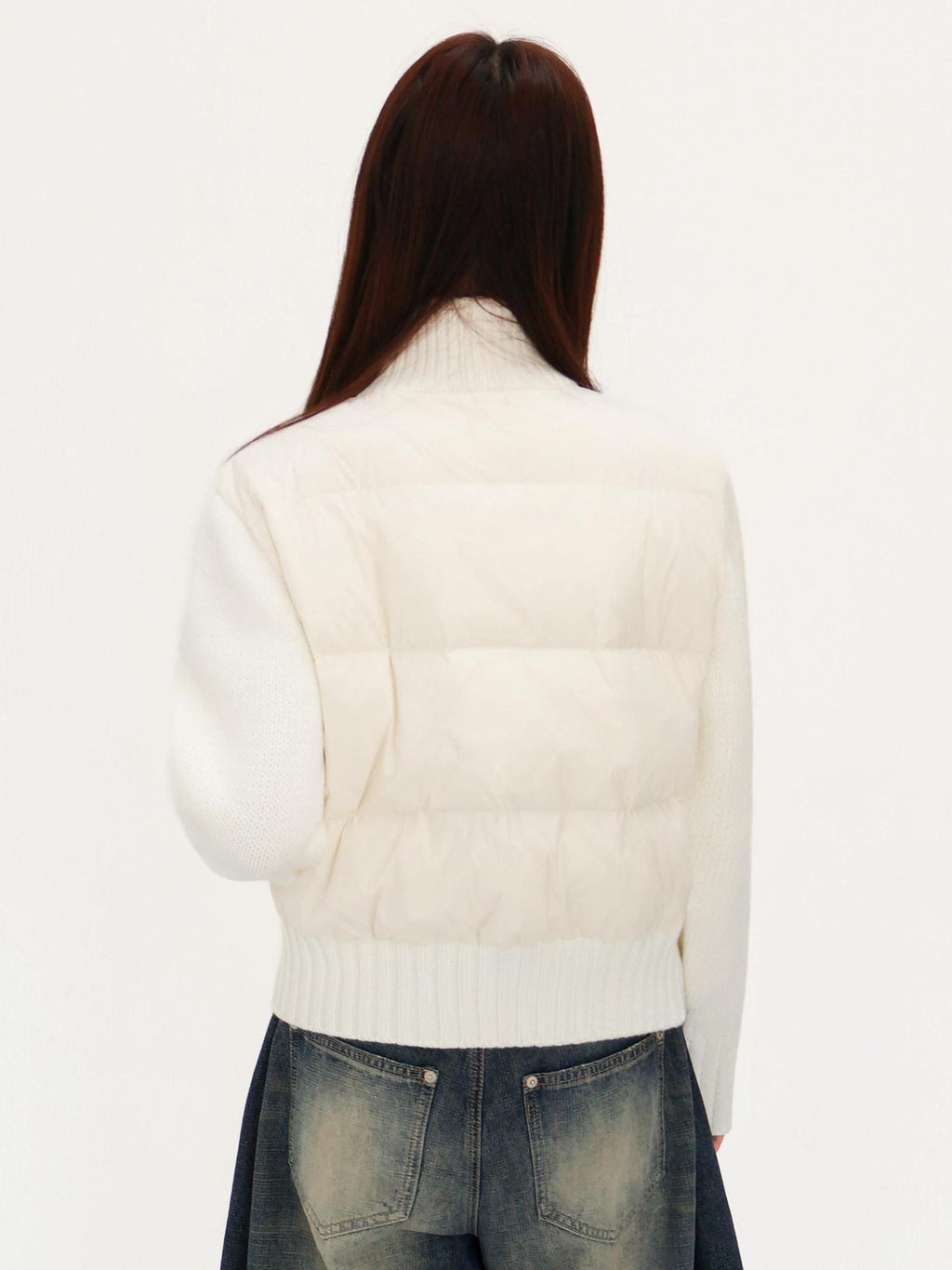 RickyisClown Ivory Letter Embroidery Spliced Knit Sleeve Men's Nylon White Duck Down Jackets
