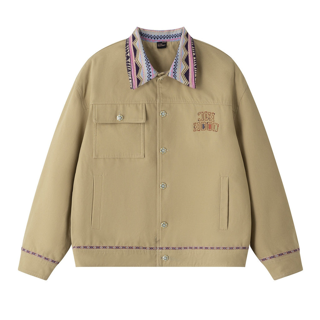 RickyisClown_Khaki_Colorblock_Patchwork_Ethnic_Windproof_Loose_Men's_Cotton_Coach_Jackets_MISSTT
