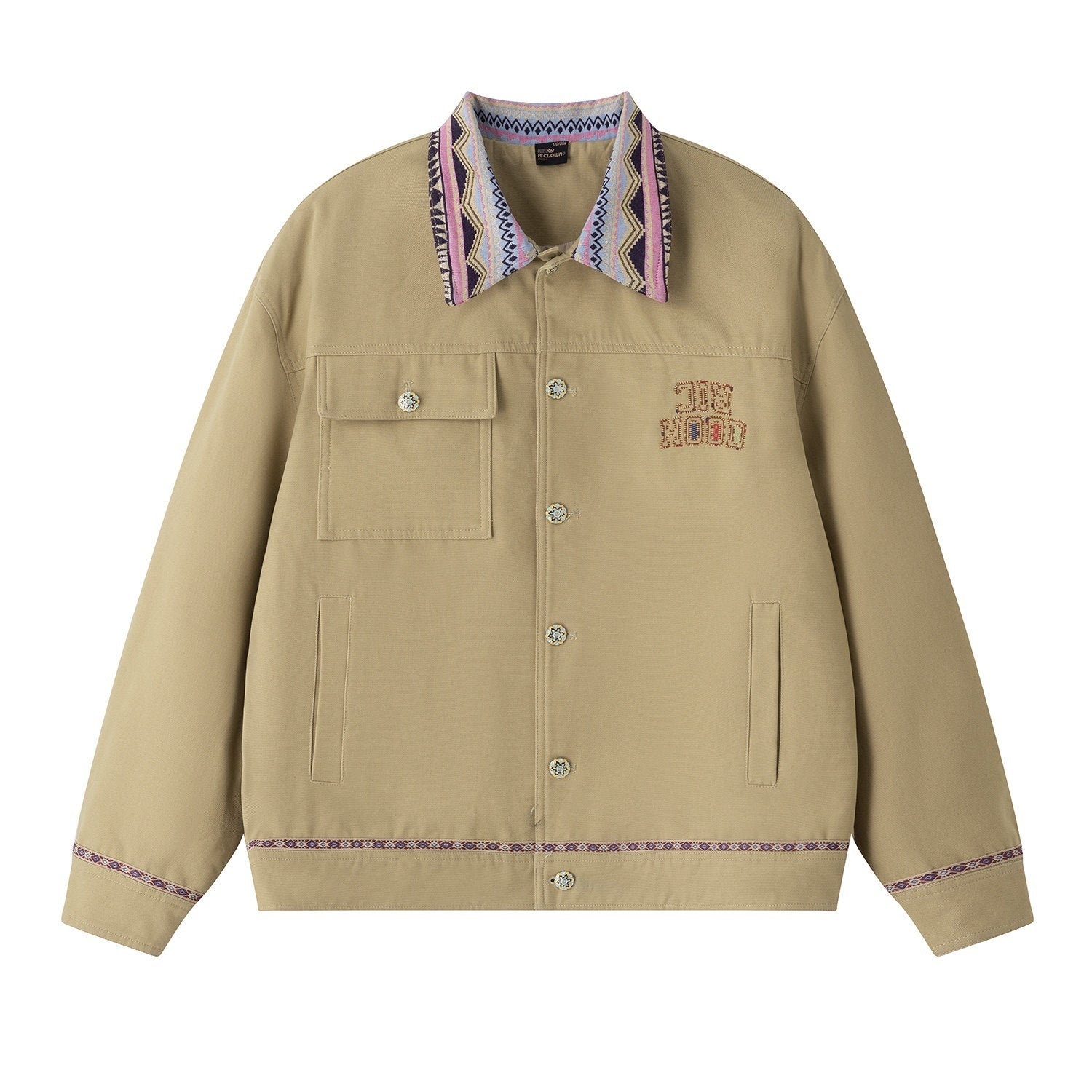 RickyisClown_Khaki_Colorblock_Patchwork_Ethnic_Windproof_Loose_Men's_Cotton_Coach_Jackets_MISSTT