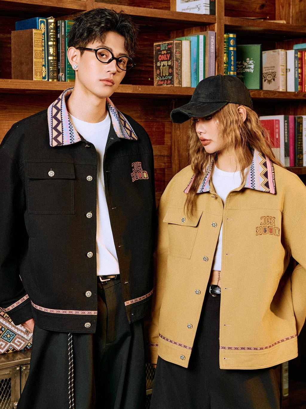 RickyisClown Khaki Colorblock Patchwork Ethnic Windproof Loose Men's Cotton Coach Jackets