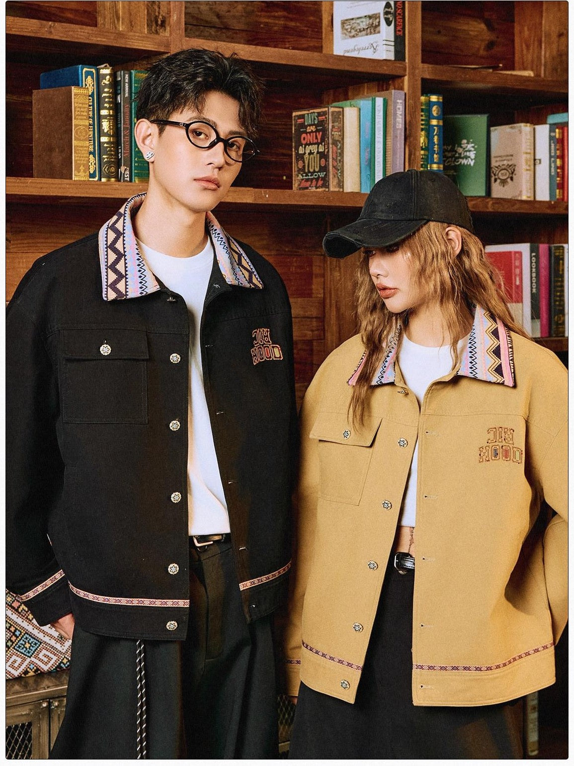 RickyisClown Khaki Colorblock Patchwork Ethnic Windproof Loose Men's Cotton Coach Jackets