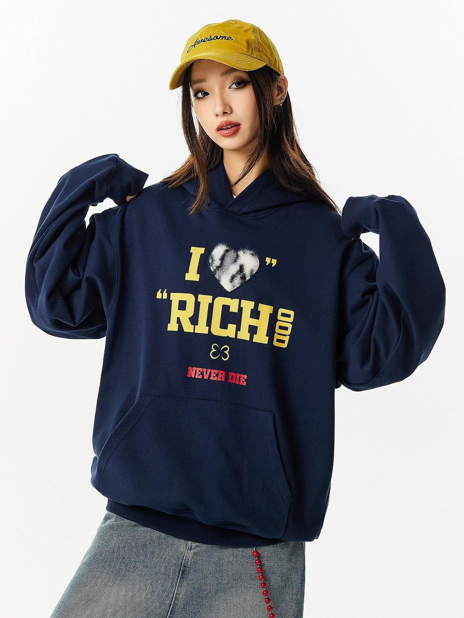 RickyisClown Leopard Print Heart Applique Embroidered Men's Pullover Hoodies