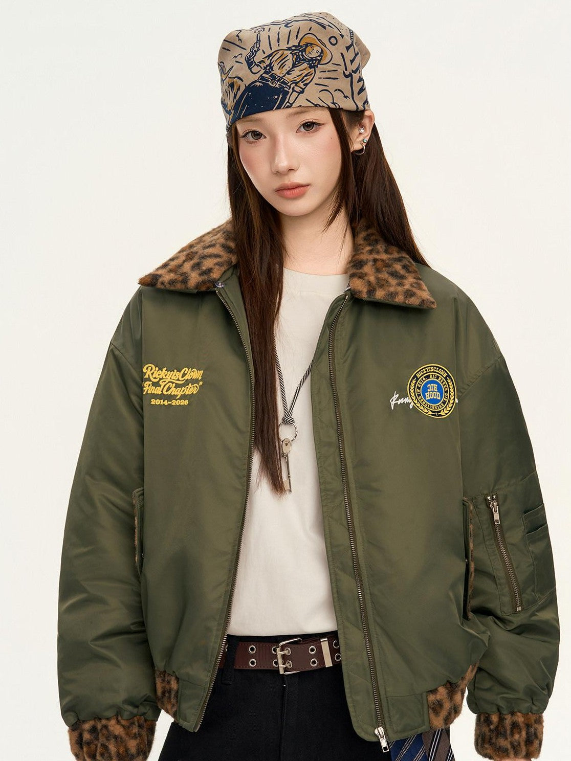 RickyisClown Leopard Print Ma1 Oversized Bomber Men's Cotton Padded Puffer Jackets