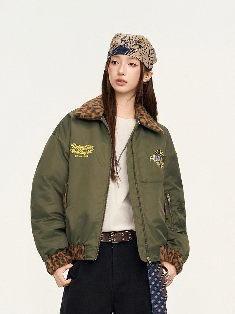 RickyisClown Leopard Print Ma1 Oversized Bomber Men's Cotton Padded Puffer Jackets