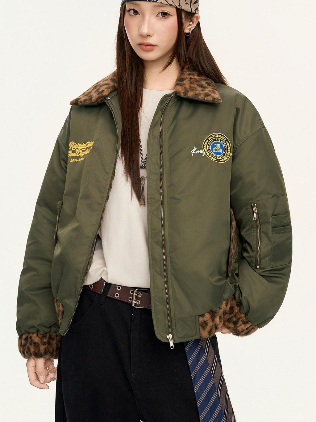 RickyisClown Leopard Print Ma1 Oversized Bomber Men's Cotton Padded Puffer Jackets