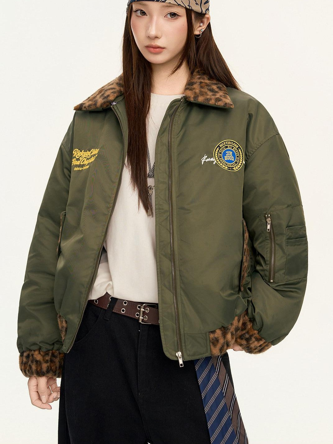 RickyisClown Leopard Print Ma1 Oversized Bomber Men's Cotton Padded Puffer Jackets