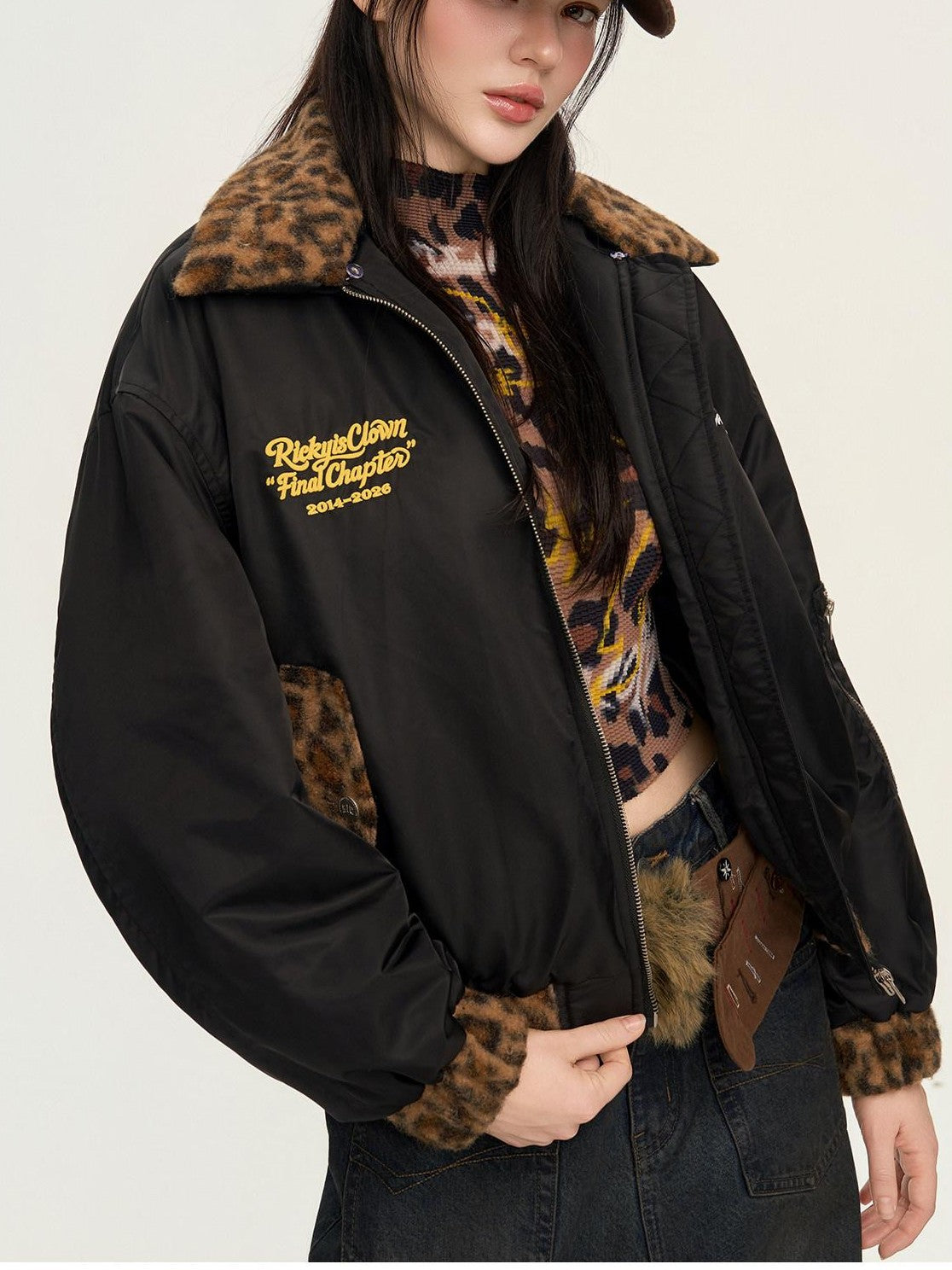 RickyisClown Leopard Print Ma1 Oversized Bomber Men's Cotton Padded Puffer Jackets