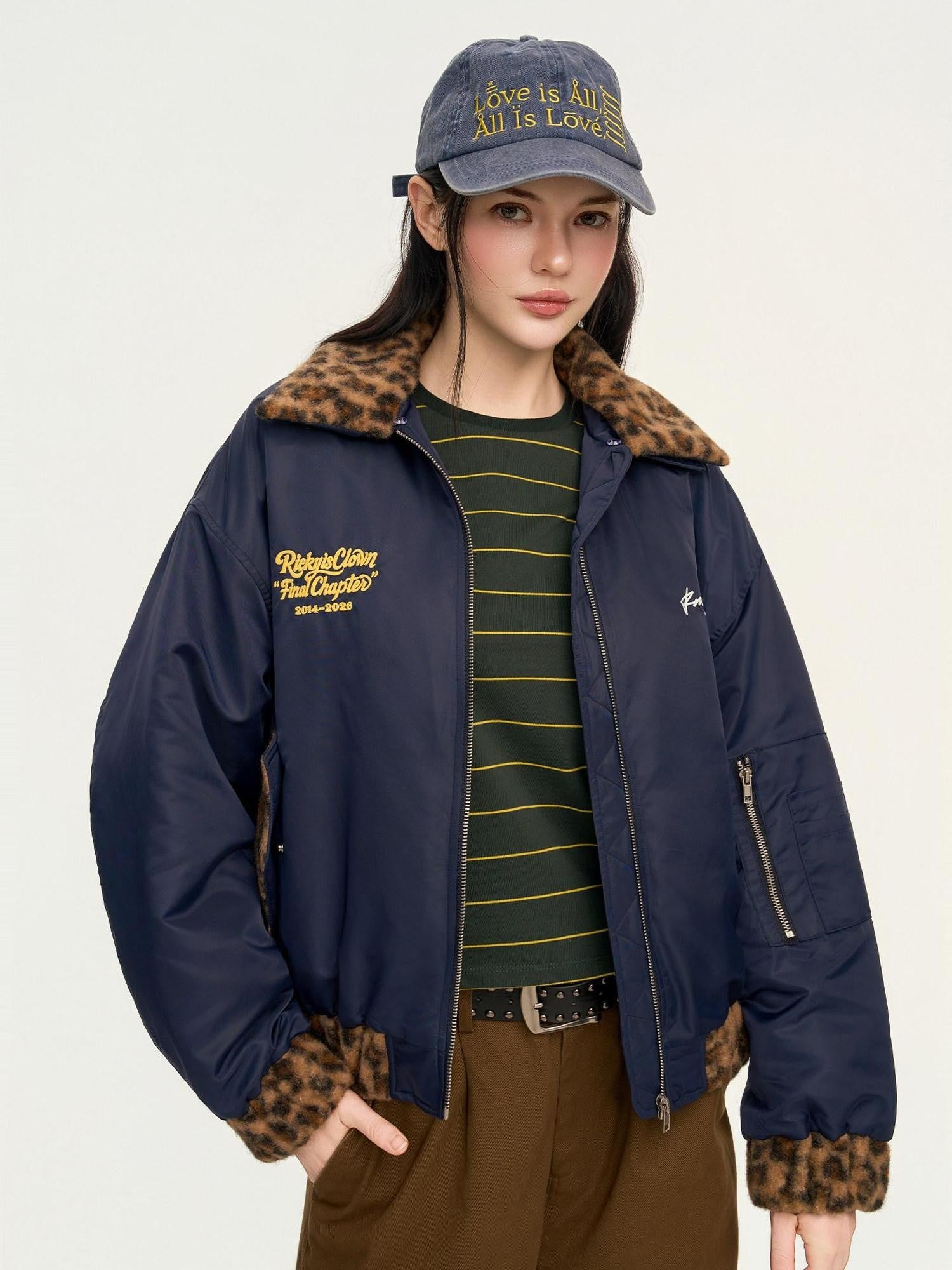 RickyisClown Leopard Print Ma1 Oversized Bomber Men's Cotton Padded Puffer Jackets