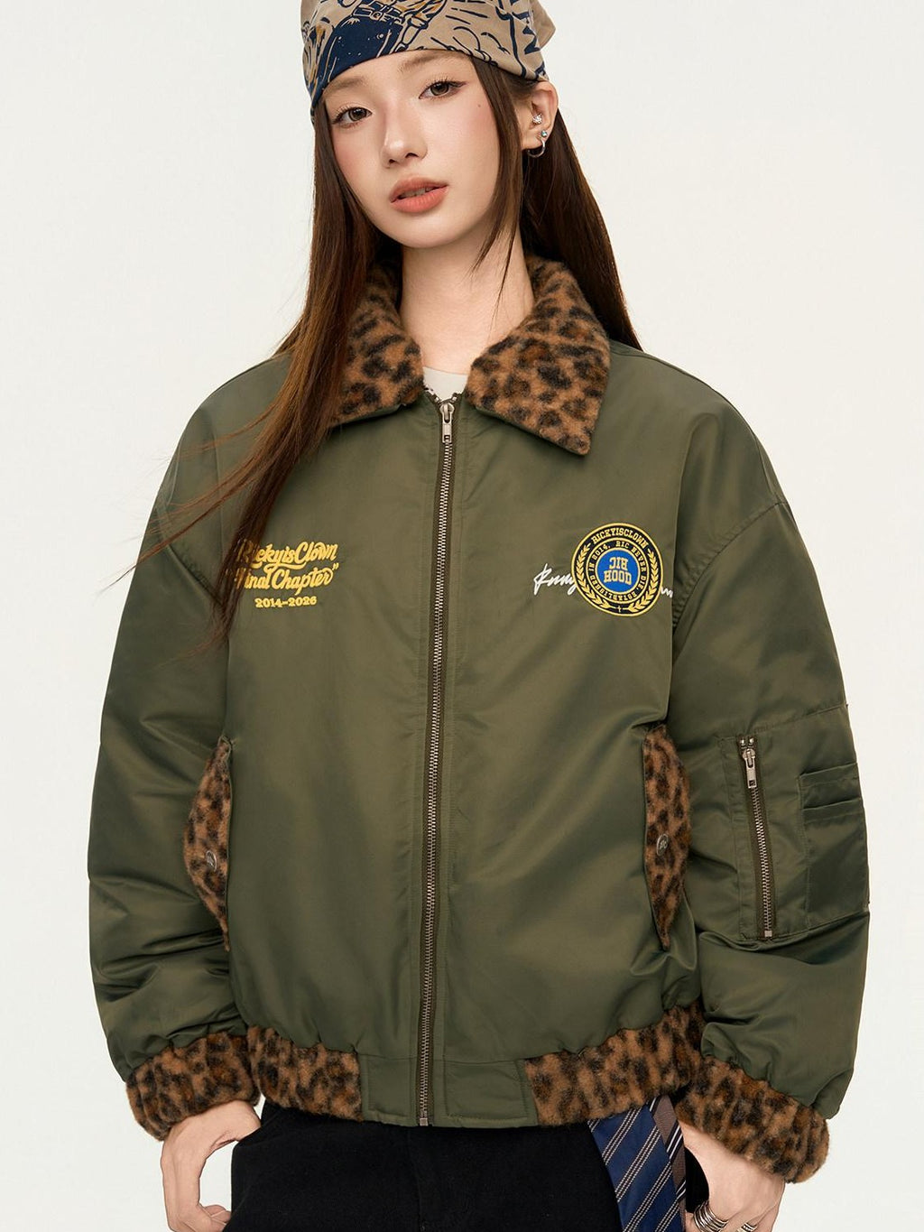 RickyisClown Leopard Print Ma1 Oversized Bomber Men's Cotton Padded Puffer Jackets