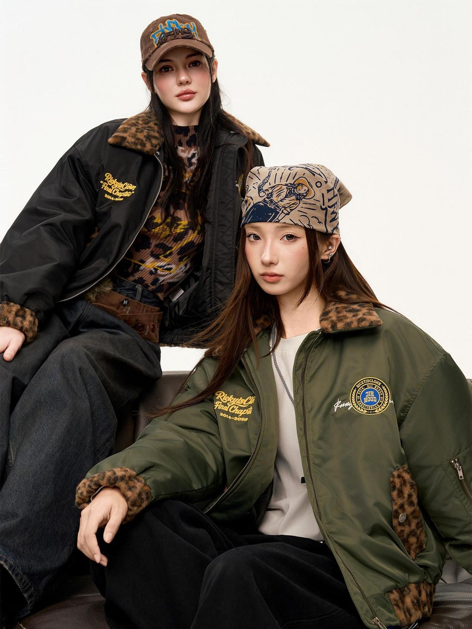 RickyisClown Leopard Print Ma1 Oversized Bomber Men's Cotton Padded Puffer Jackets