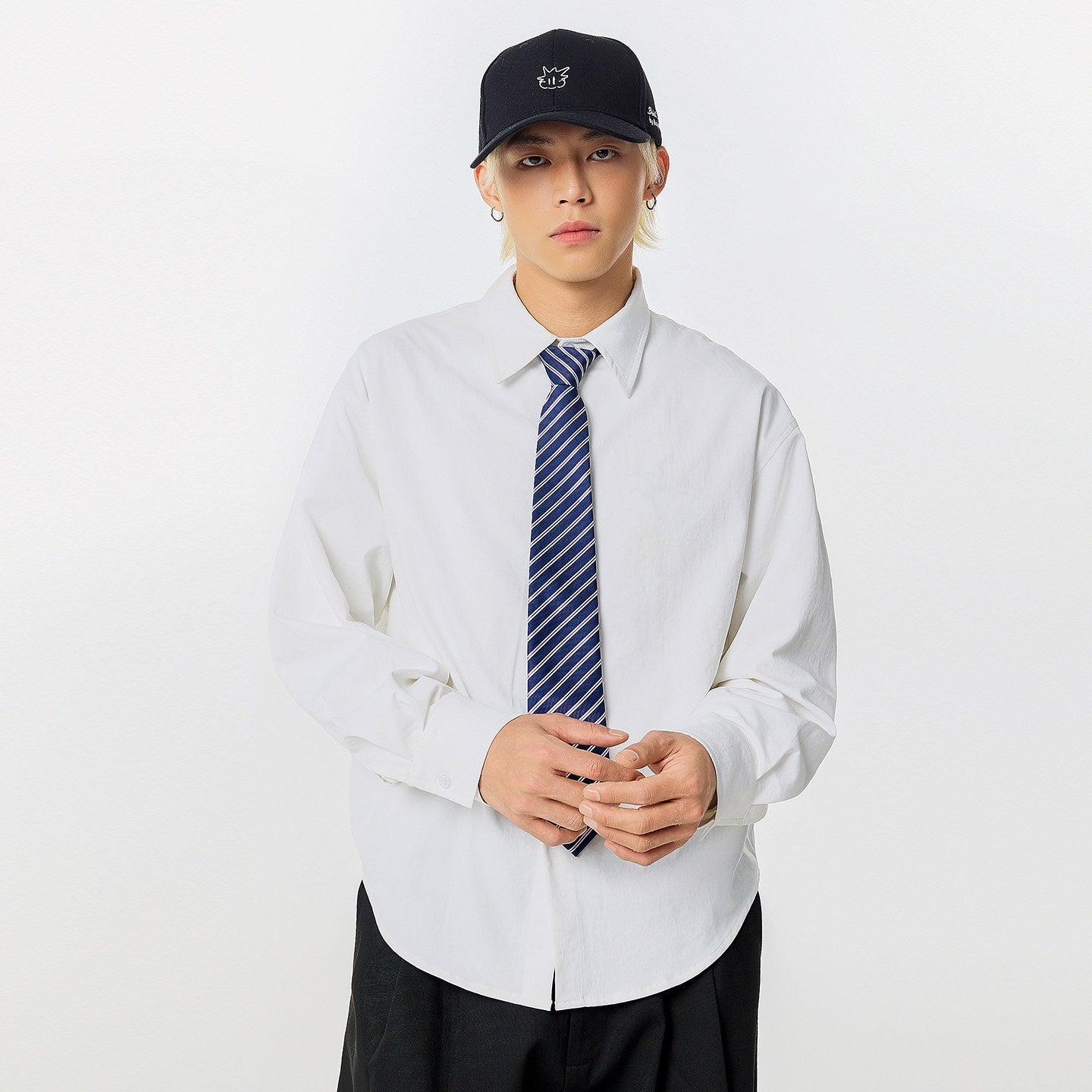 RickyisClown_Letter_Embroidery_Loose_Point_Collar_Long_Sleeve_Men's_Polyester_Casual_Shirts_MISSTT