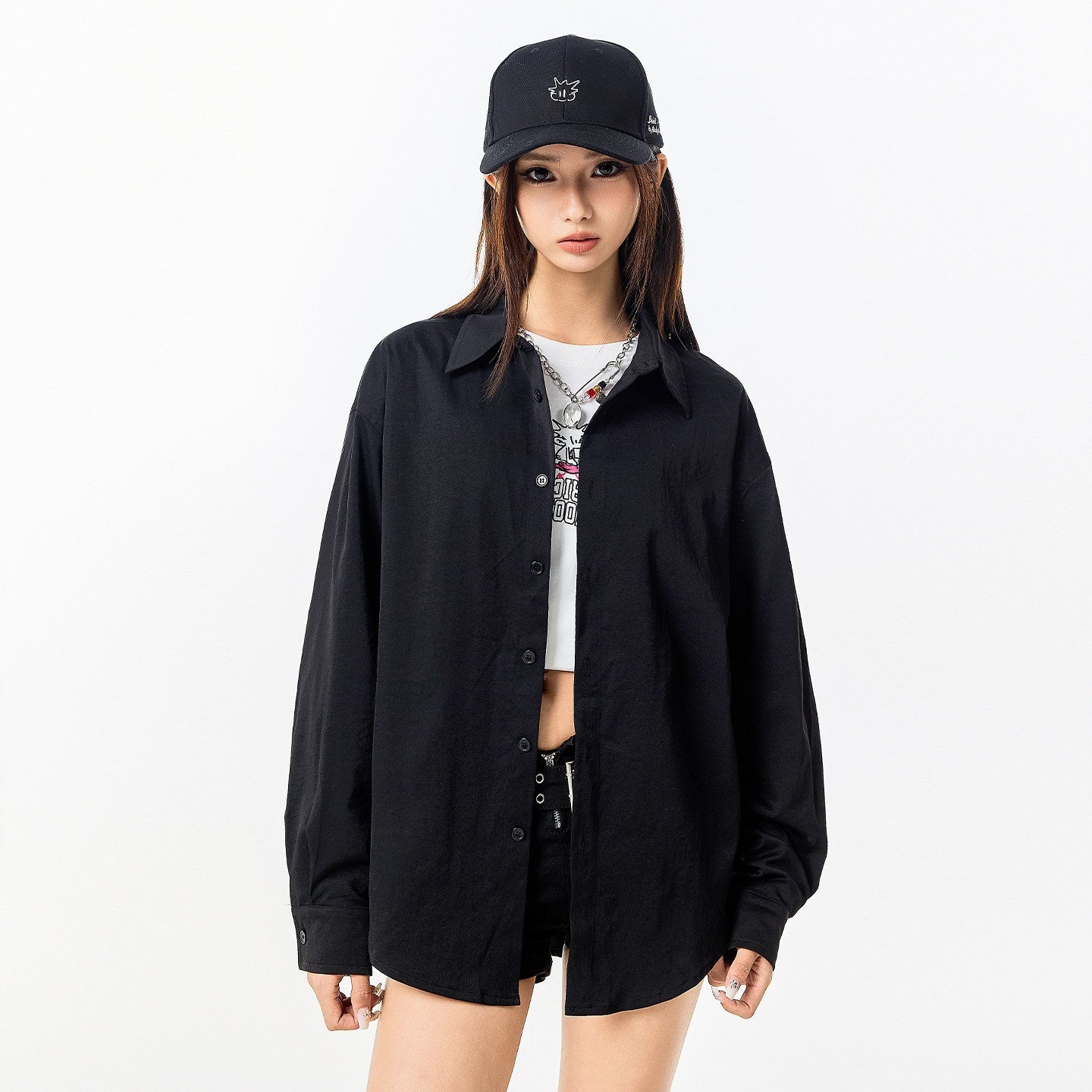 RickyisClown_Letter_Embroidery_Loose_Point_Collar_Long_Sleeve_Men's_Polyester_Casual_Shirts_MISSTT