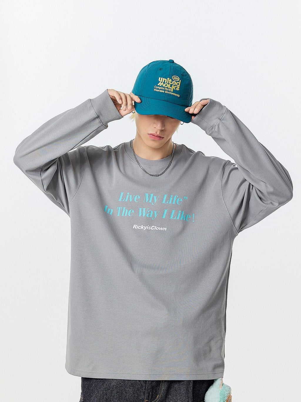 RickyisClown Letter Print American Street Design Men's Long Sleeve T-shirts