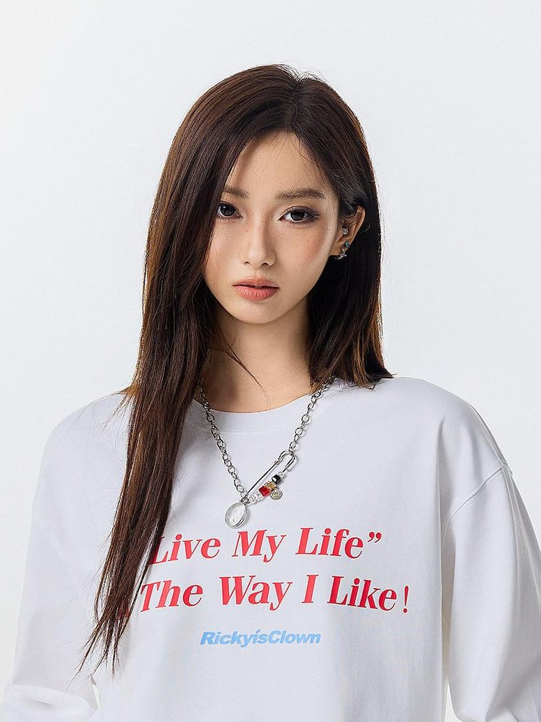 RickyisClown Letter Print American Street Design Men's Long Sleeve T-shirts