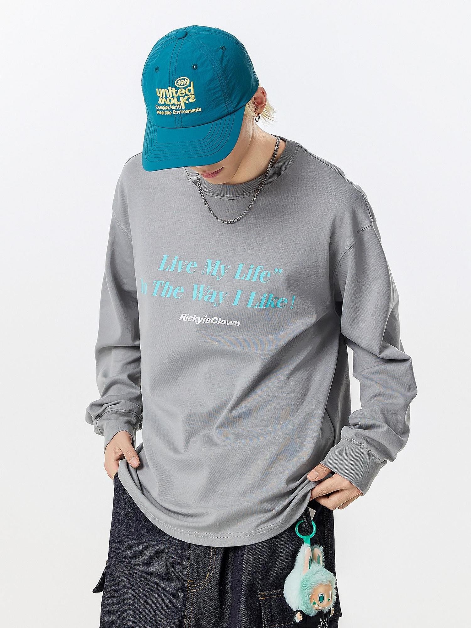 RickyisClown Letter Print American Street Design Men's Long Sleeve T-shirts