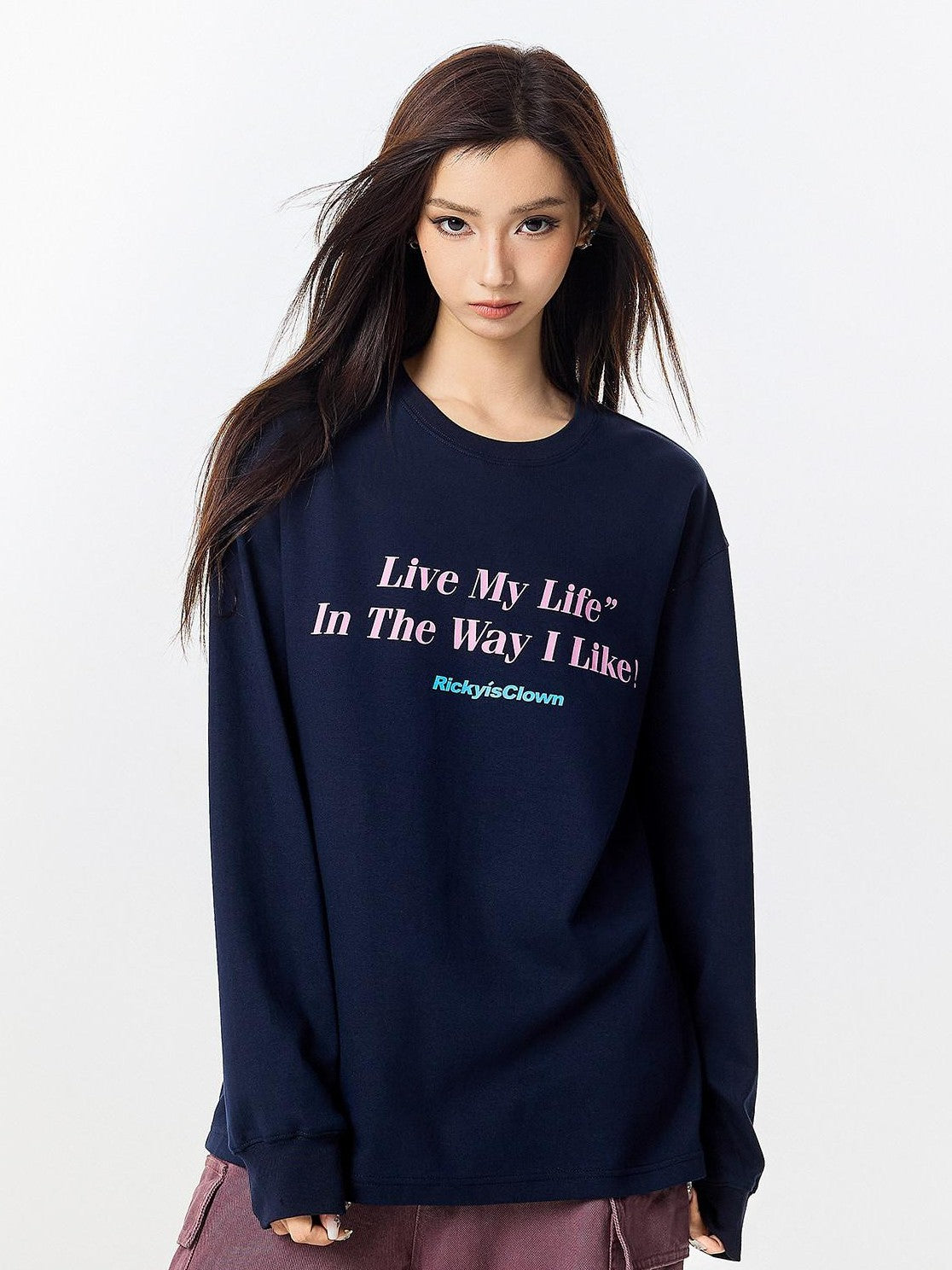 RickyisClown Letter Print American Street Design Men's Long Sleeve T-shirts